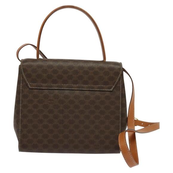 CELINE Macadam Canvas Hand Bag Pvc Leather Brown Gold - Picture 3 of 13